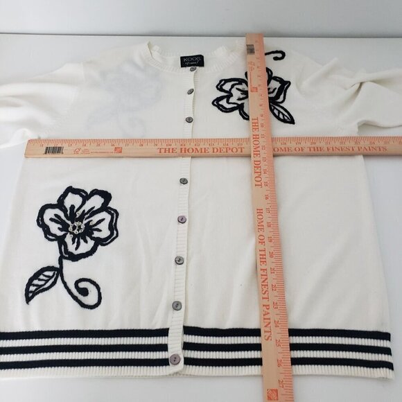 Koos Of Course Floral Cardigan Sequins Embellished Knit Button Up Womens Size XL - Picture 11 of 13